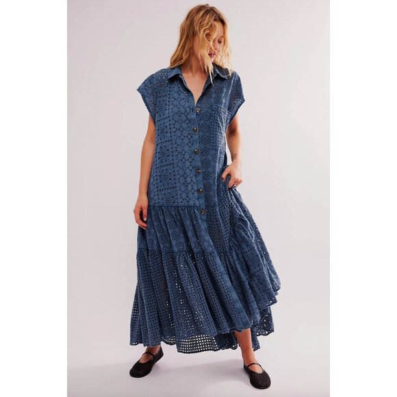 Free People Dresses & Skirts - Free People Marieanne Eyelet Maxi Dress in Legion Blue Size Large